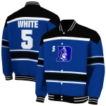 personalized duke blue devils stripe statement blue black varsity jacket best selling