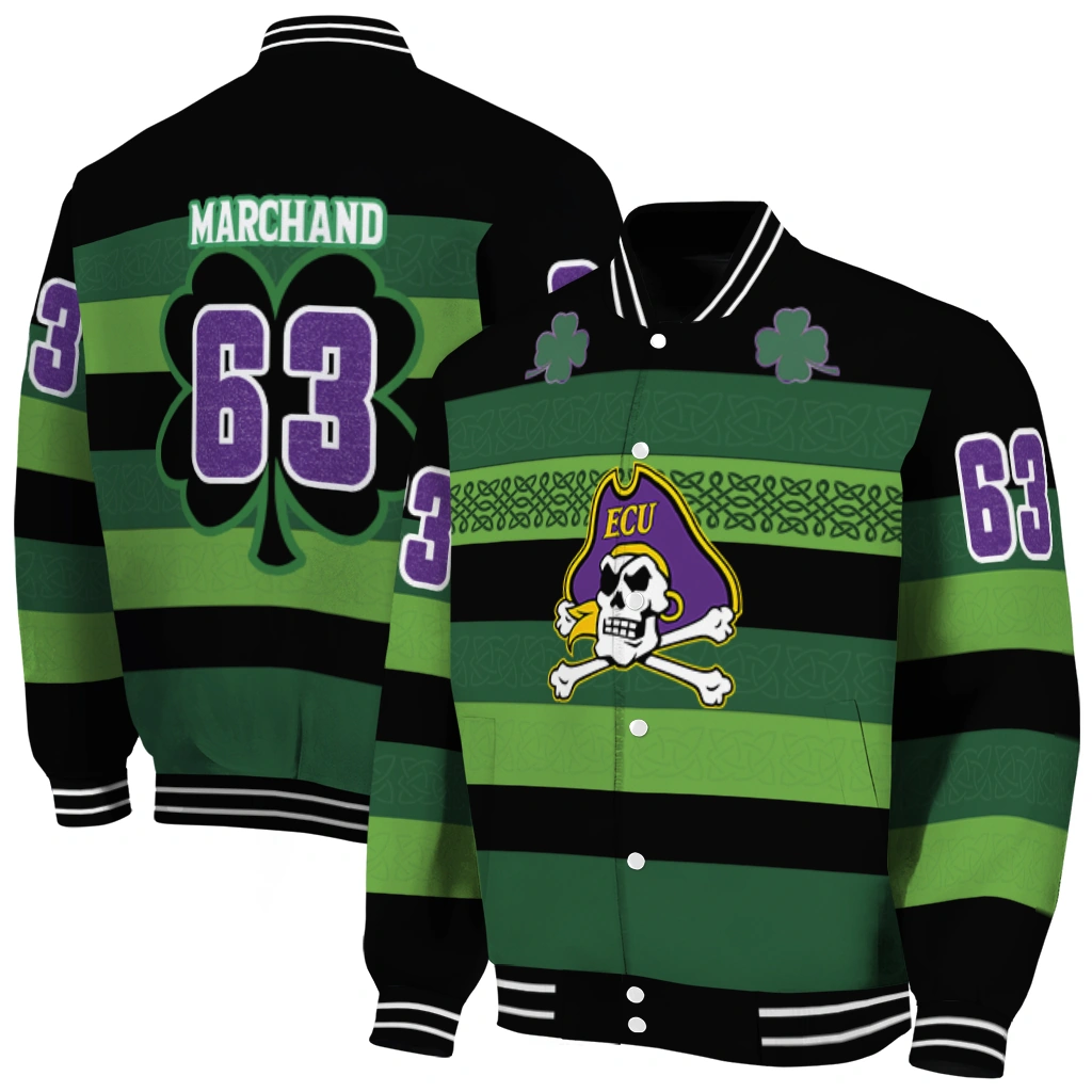 personalized east carolina pirates clover green lines green black varsity jacket fashion forward personalized east carolina pirates clover green lines green black varsity jacket fashion forward