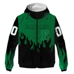 personalized eastern michigan eagles flame trim green black windbreaker jacket best selling