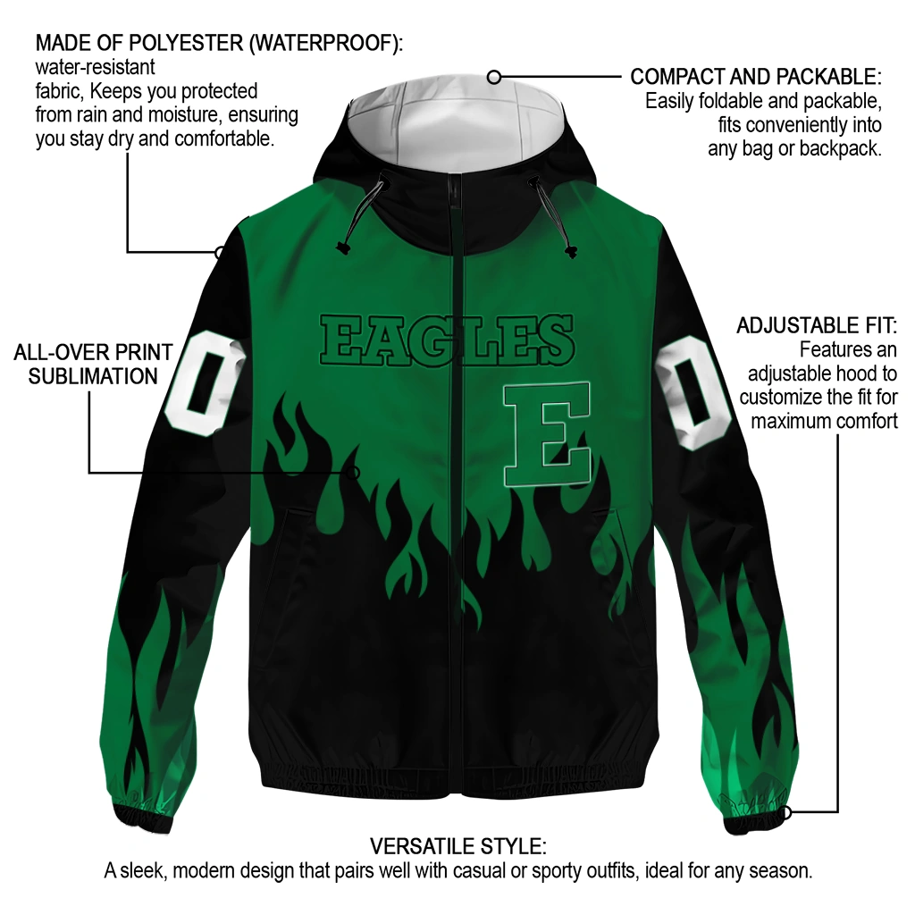 personalized eastern michigan eagles flame trim green black windbreaker jacket new arrival personalized eastern michigan eagles flame trim green black windbreaker jacket new arrival