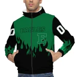 personalized eastern michigan eagles flame trim green black windbreaker jacket best selling