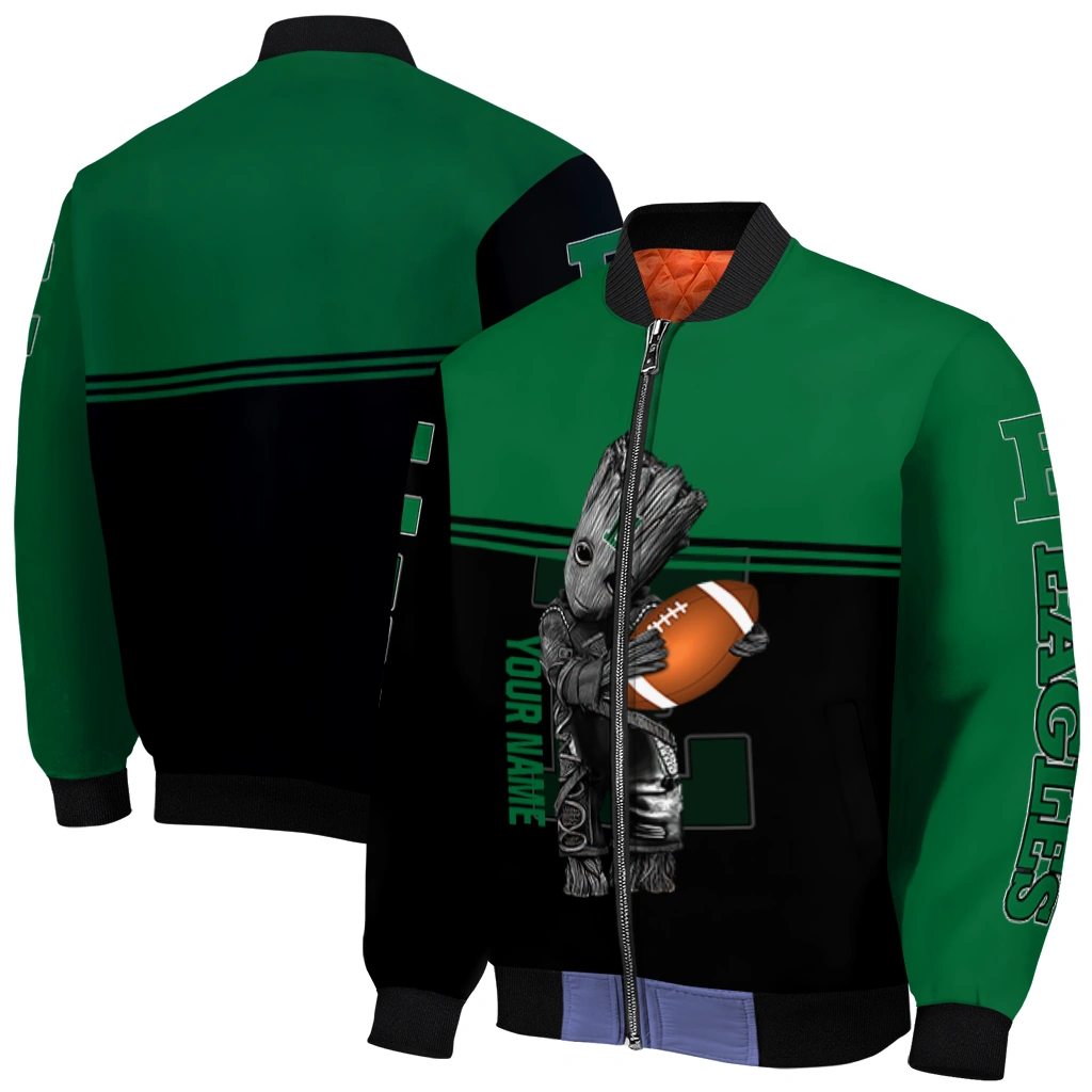 personalized eastern michigan eagles groot football green black bomber jacket best selling personalized eastern michigan eagles groot football green black bomber jacket best selling