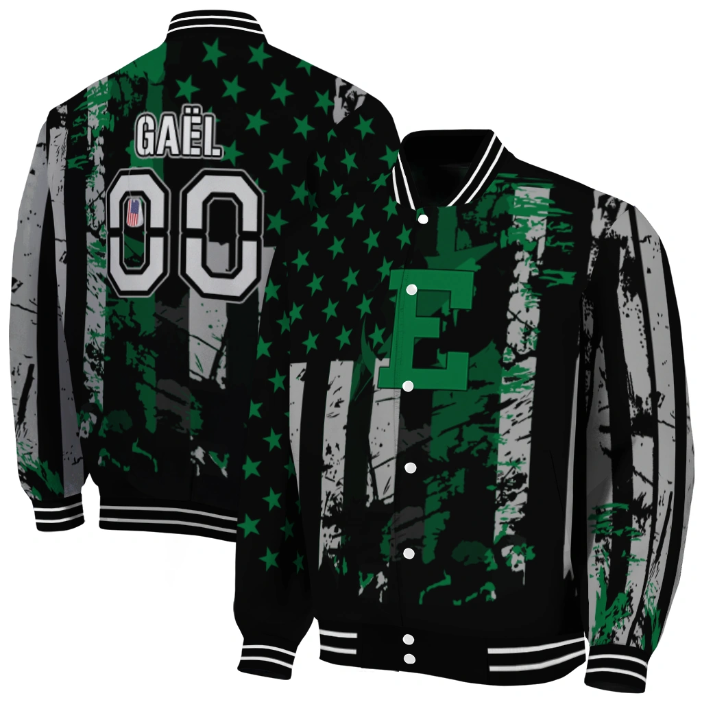 personalized eastern michigan eagles star stripes green black varsity jacket fashion forward personalized eastern michigan eagles star stripes green black varsity jacket fashion forward