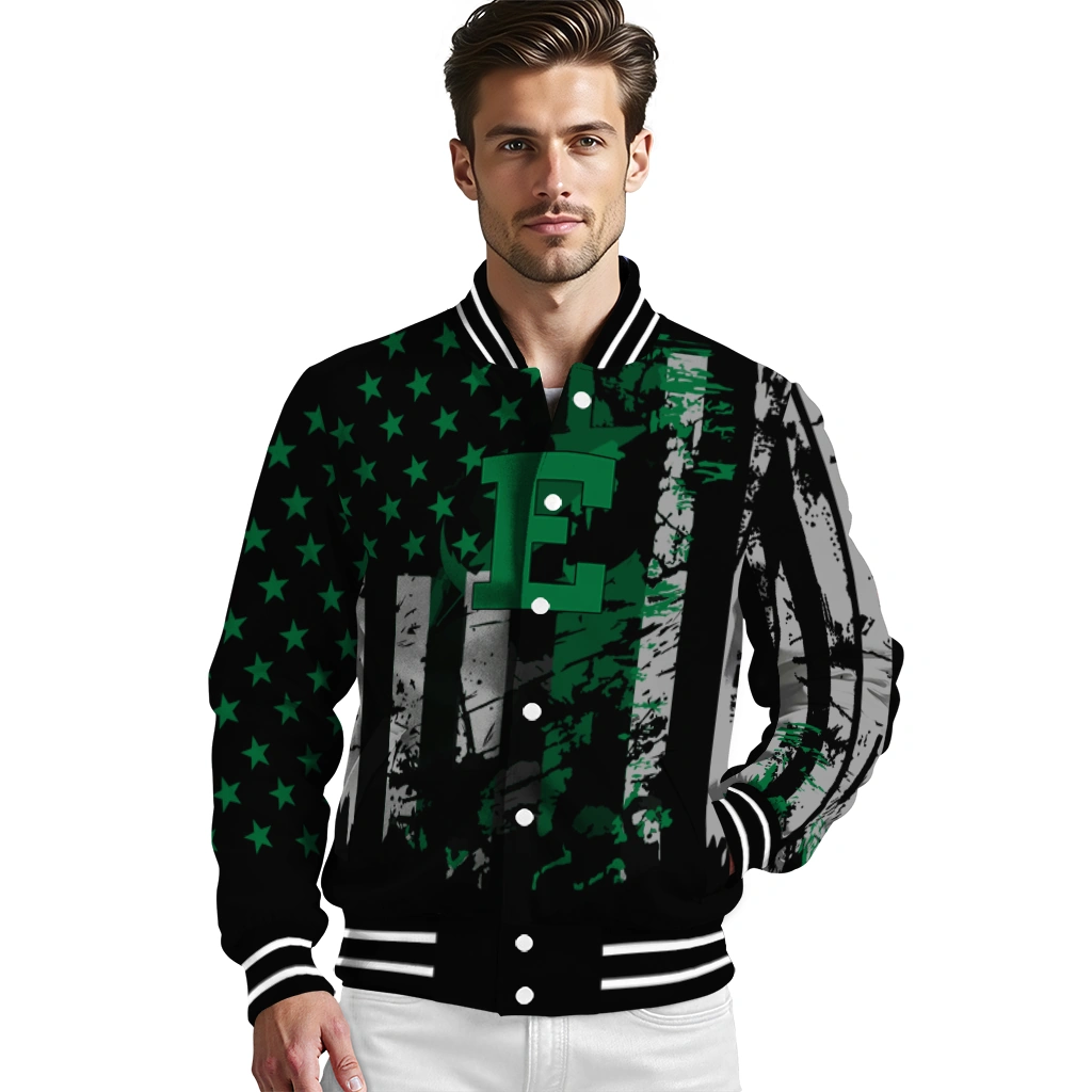 personalized eastern michigan eagles star stripes green black varsity jacket high quality personalized eastern michigan eagles star stripes green black varsity jacket high quality