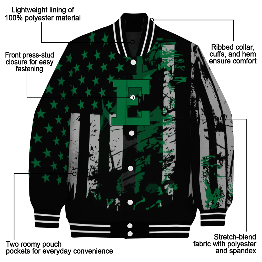personalized eastern michigan eagles star stripes green black varsity jacket new arrival personalized eastern michigan eagles star stripes green black varsity jacket new arrival