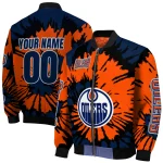 personalized edmonton oilers burst splatter blue bomber jacket best selling