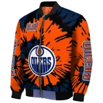 personalized edmonton oilers burst splatter blue bomber jacket best selling