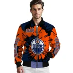 personalized edmonton oilers burst splatter blue bomber jacket best selling