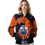 personalized edmonton oilers burst splatter blue bomber jacket best selling