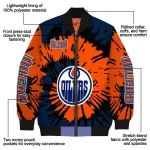 personalized edmonton oilers burst splatter blue bomber jacket best selling