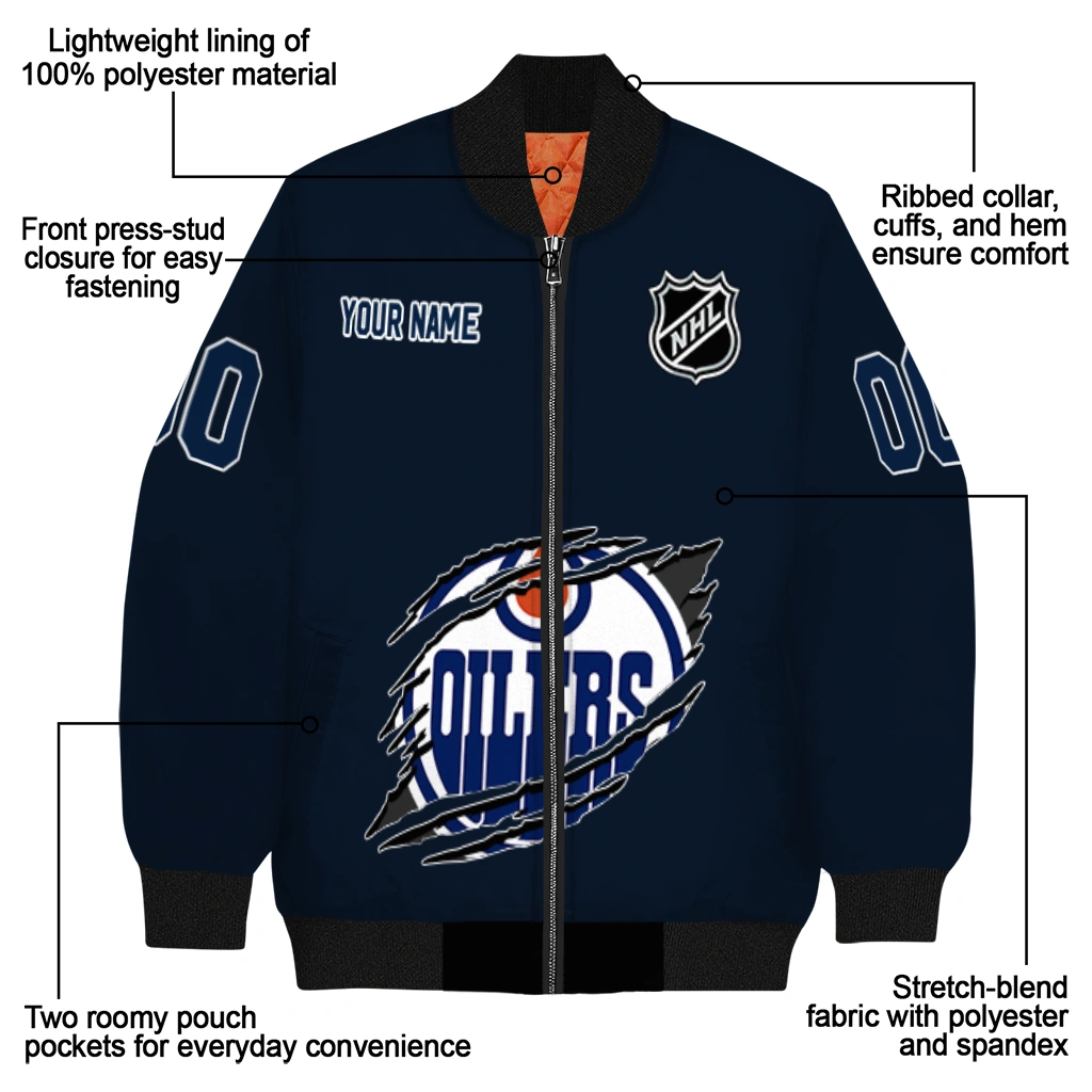 personalized edmonton oilers claw rip blue bomber jacket new arrival personalized edmonton oilers claw rip blue bomber jacket new arrival