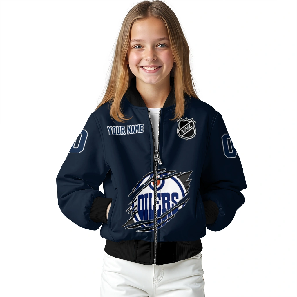 personalized edmonton oilers claw rip blue bomber jacket top rated personalized edmonton oilers claw rip blue bomber jacket top rated