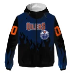 personalized edmonton oilers flame trim blue black windbreaker jacket best selling