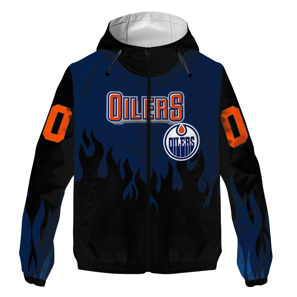 personalized edmonton oilers flame trim blue black windbreaker jacket best selling personalized edmonton oilers flame trim blue black windbreaker jacket best selling