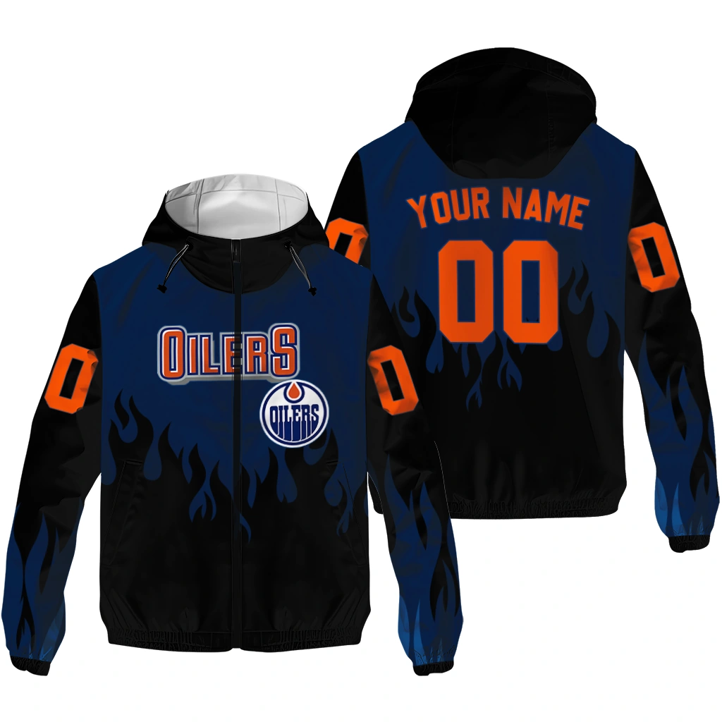 personalized edmonton oilers flame trim blue black windbreaker jacket high quality personalized edmonton oilers flame trim blue black windbreaker jacket high quality