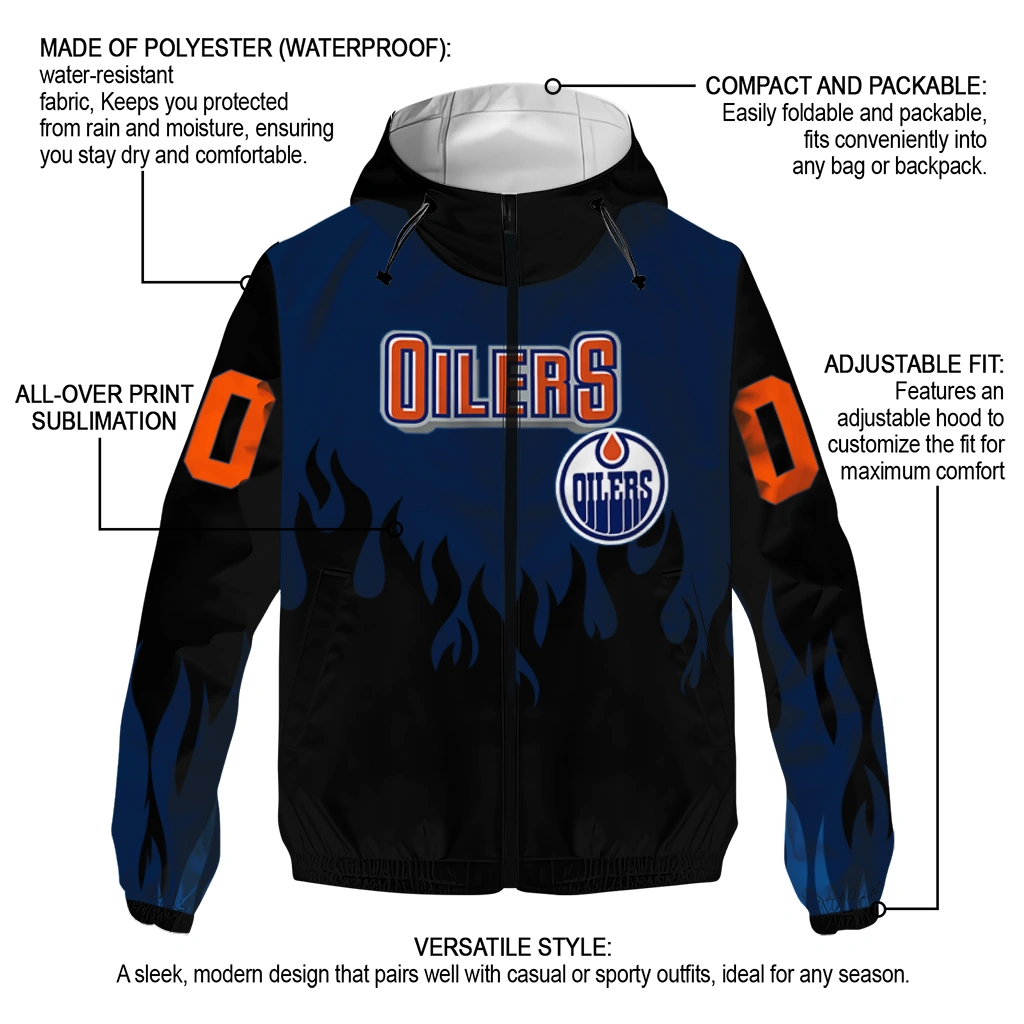 personalized edmonton oilers flame trim blue black windbreaker jacket new arrival personalized edmonton oilers flame trim blue black windbreaker jacket new arrival
