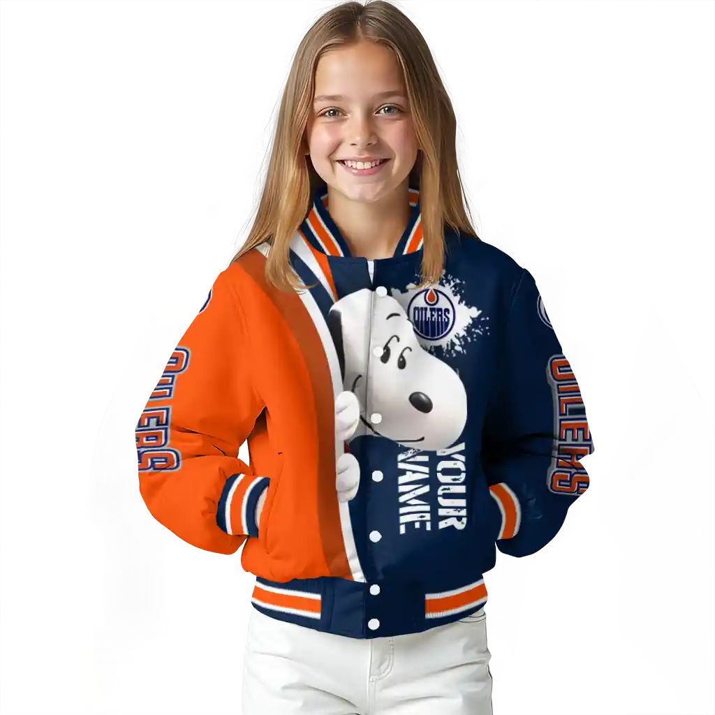 personalized edmonton oilers snoopy head blue varsity jacket top rated personalized edmonton oilers snoopy head blue varsity jacket top rated