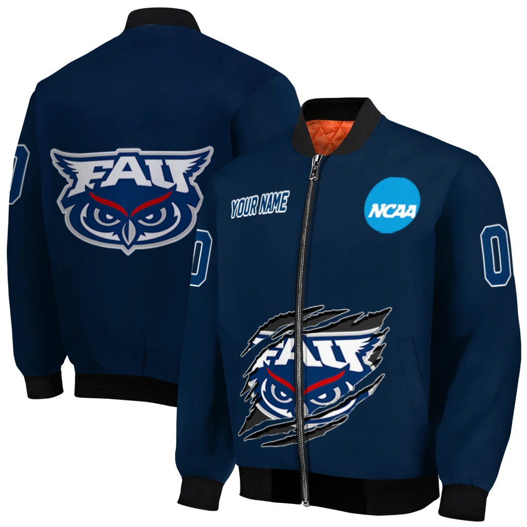 personalized florida atlantic owls claw mark blue bomber jacket best selling personalized florida atlantic owls claw mark blue bomber jacket best selling