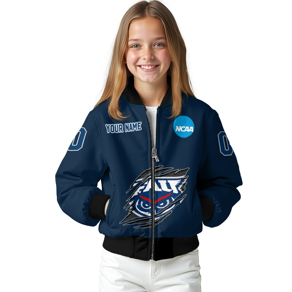 personalized florida atlantic owls claw mark blue bomber jacket top rated personalized florida atlantic owls claw mark blue bomber jacket top rated