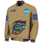 personalized florida gators claw effect beige varsity jacket best selling