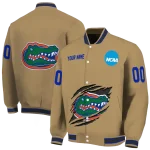 personalized florida gators claw effect beige varsity jacket best selling