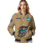 personalized florida gators claw effect beige varsity jacket best selling
