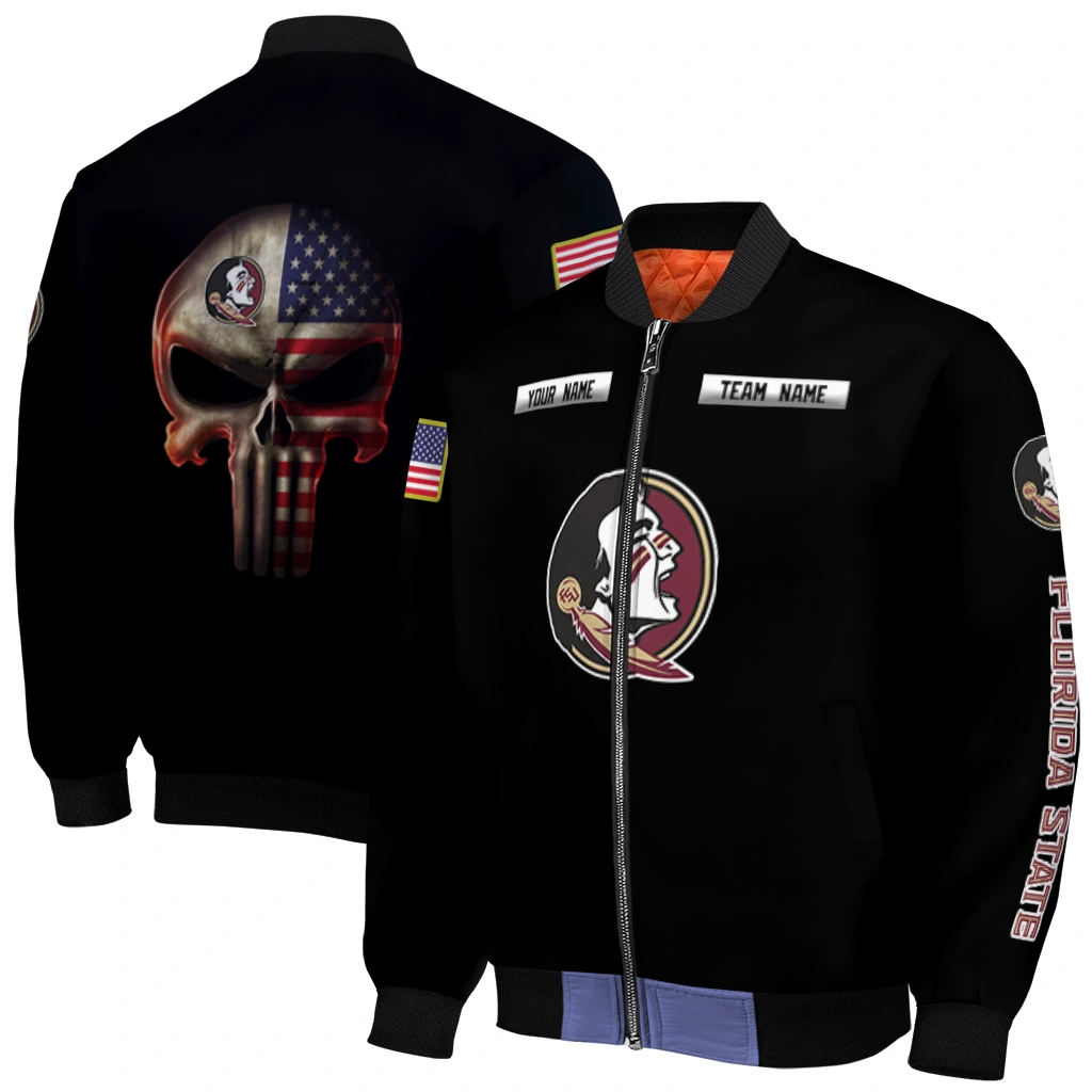 personalized florida state seminoles american flag skull black bomber jacket best selling personalized florida state seminoles american flag skull black bomber jacket best selling