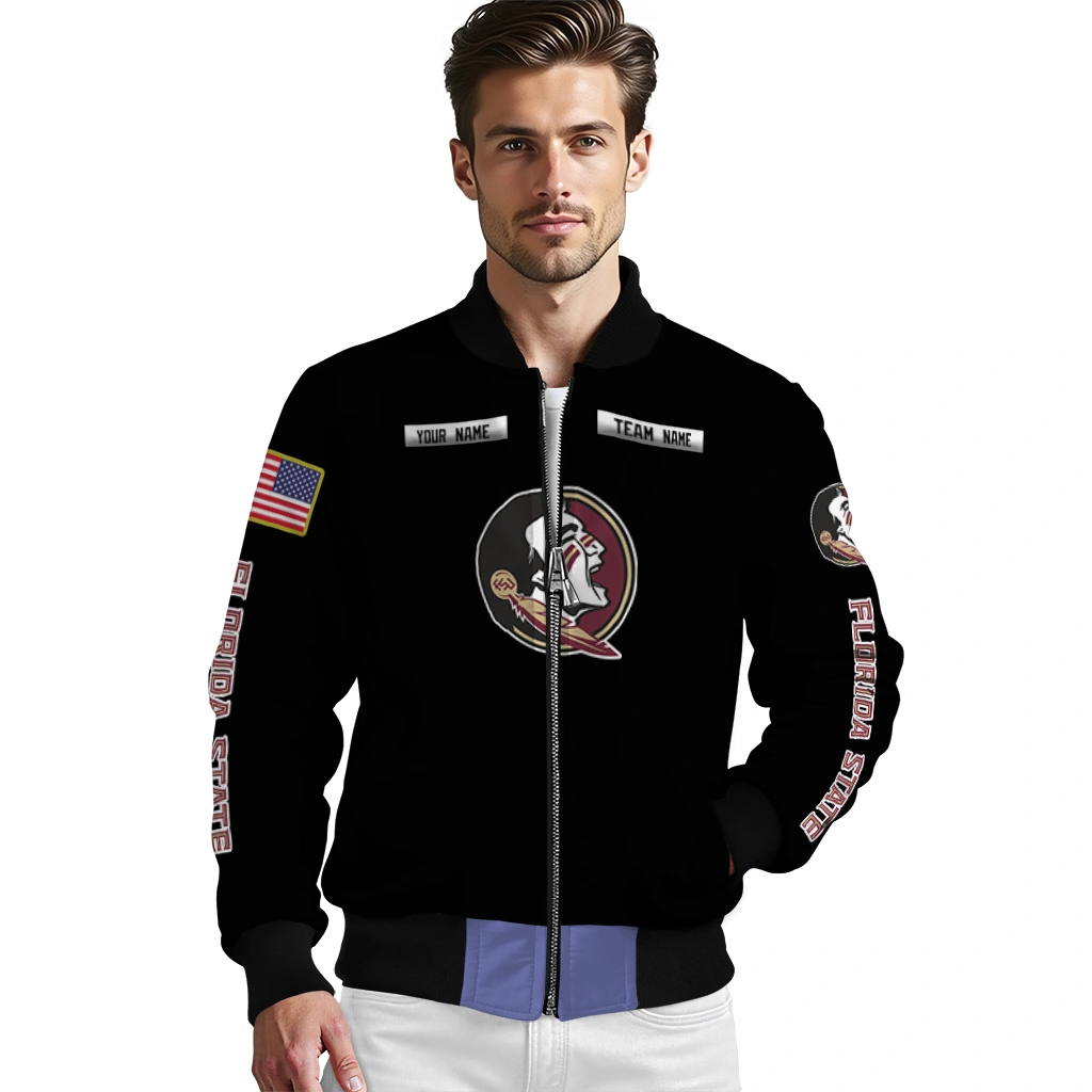 personalized florida state seminoles american flag skull black bomber jacket high quality personalized florida state seminoles american flag skull black bomber jacket high quality