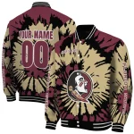 personalized florida state seminoles burst splatter garnet varsity jacket best selling