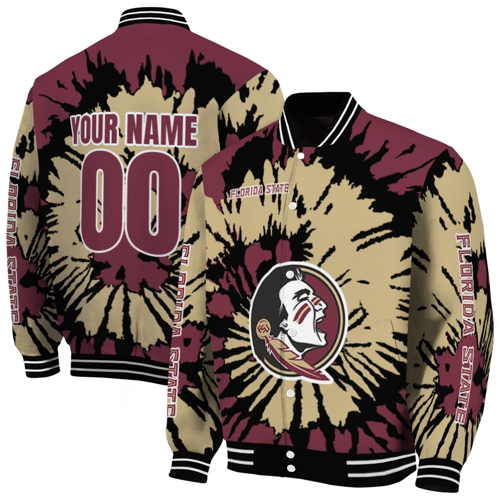 personalized florida state seminoles burst splatter garnet varsity jacket fashion forward personalized florida state seminoles burst splatter garnet varsity jacket fashion forward
