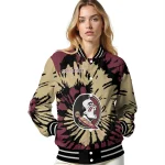 personalized florida state seminoles burst splatter garnet varsity jacket best selling