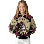 personalized florida state seminoles burst splatter garnet varsity jacket best selling