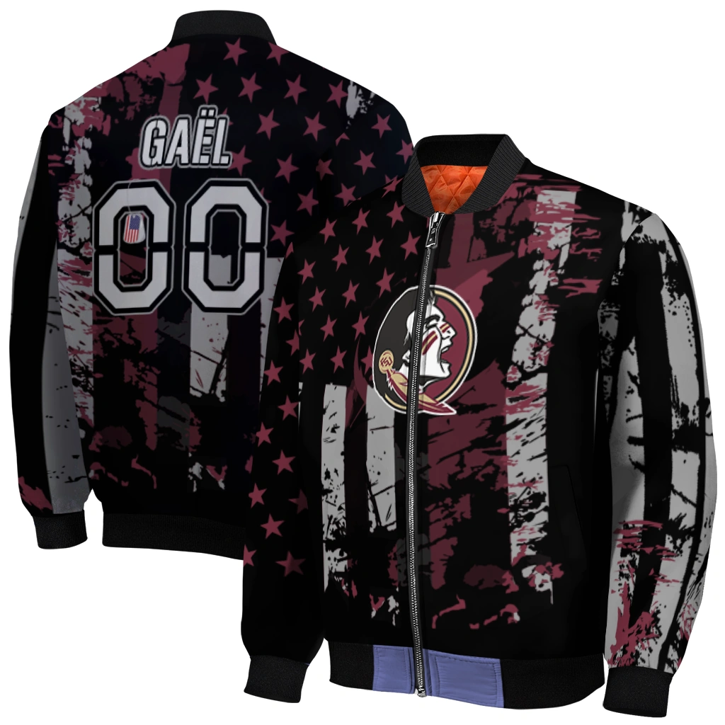 personalized florida state seminoles star stripes garnet black bomber jacket best selling personalized florida state seminoles star stripes garnet black bomber jacket best selling