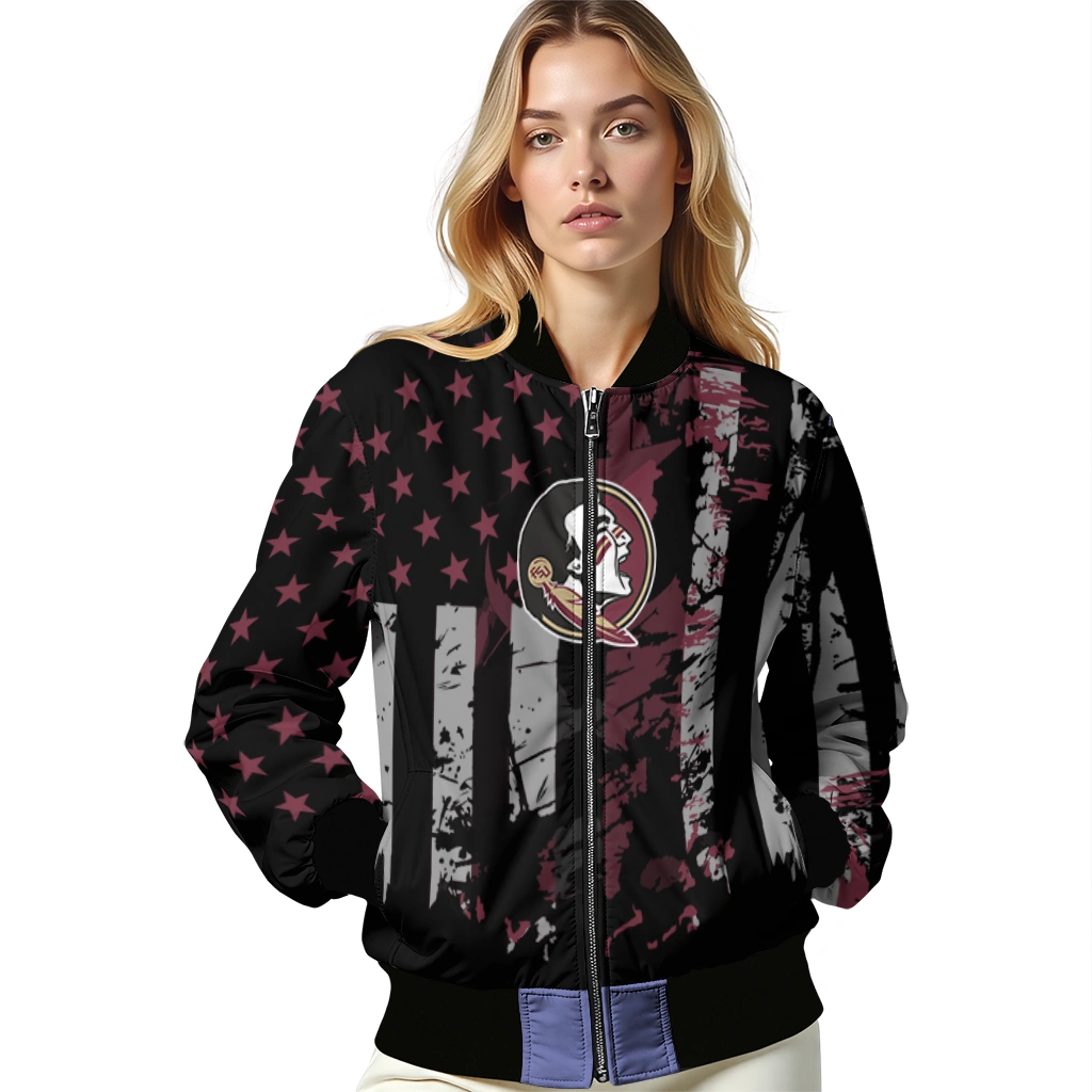personalized florida state seminoles star stripes garnet black bomber jacket latest model personalized florida state seminoles star stripes garnet black bomber jacket latest model