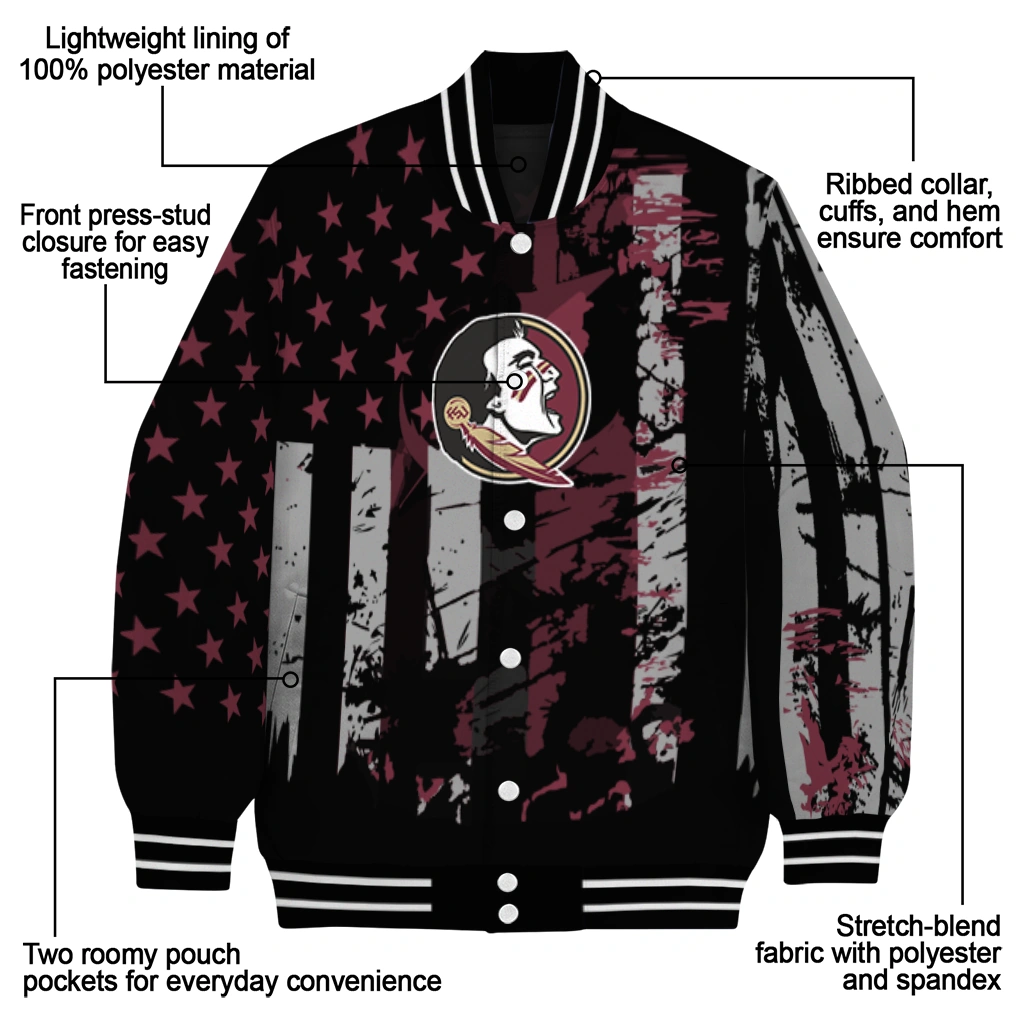 personalized florida state seminoles star stripes garnet black varsity jacket new arrival personalized florida state seminoles star stripes garnet black varsity jacket new arrival