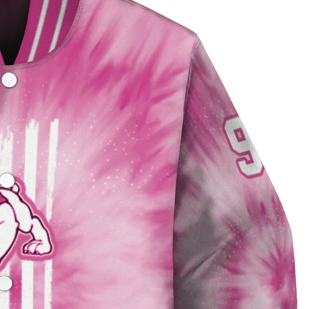 personalized fresno state bulldogs pink tie dye pink varsity jacket premium grade personalized fresno state bulldogs pink tie dye pink varsity jacket premium grade