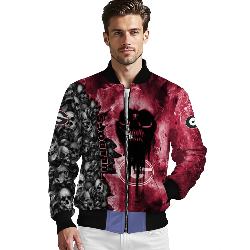 personalized georgia bulldogs skull cluster red bomber jacket high quality personalized georgia bulldogs skull cluster red bomber jacket high quality