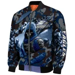 personalized georgia southern eagles skull horde blue bomber jacket best selling