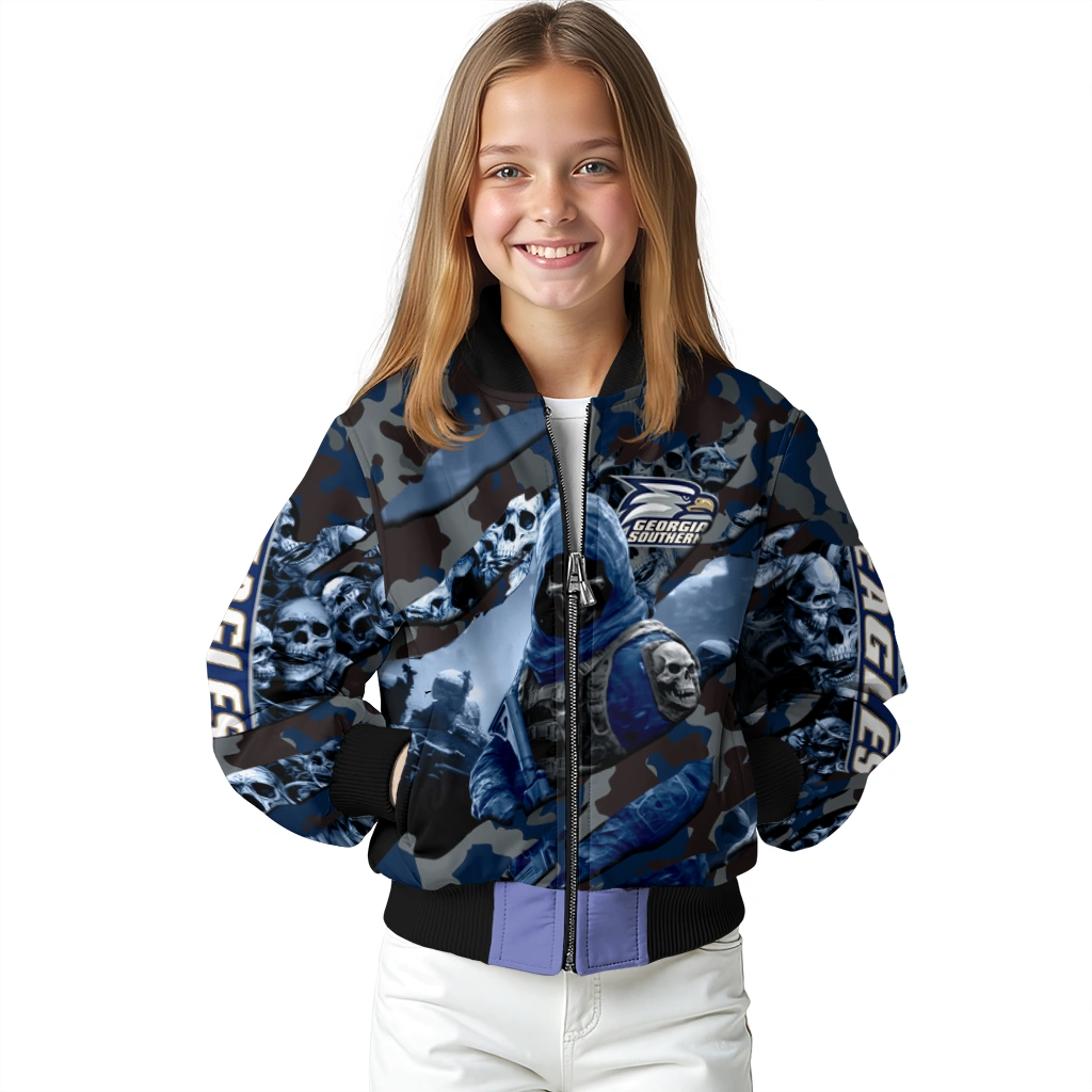 personalized georgia southern eagles skull horde blue bomber jacket top rated personalized georgia southern eagles skull horde blue bomber jacket top rated