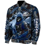 personalized georgia southern eagles skull horde blue varsity jacket best selling