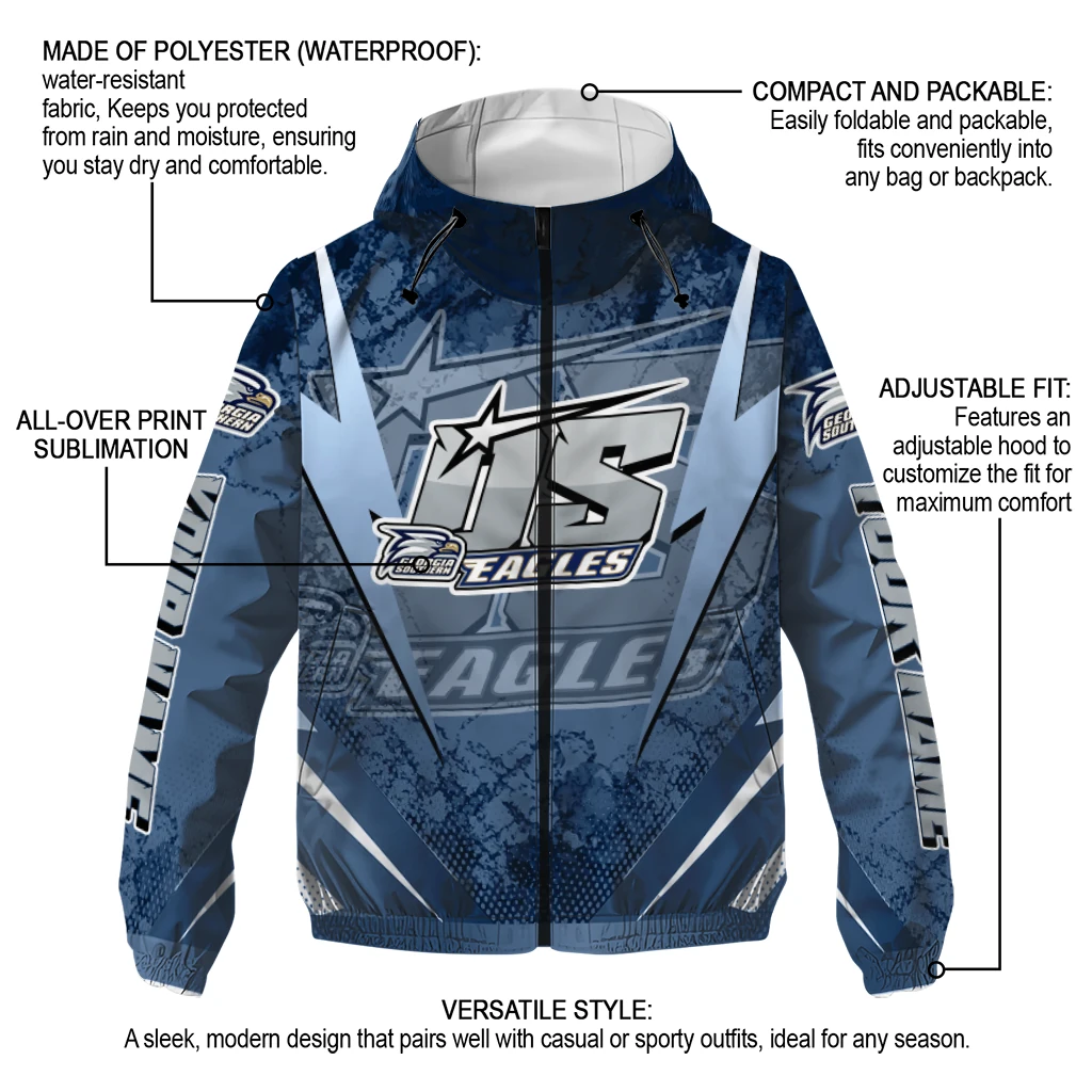 personalized georgia southern eagles us rock star blue windbreaker jacket new arrival personalized georgia southern eagles us rock star blue windbreaker jacket new arrival