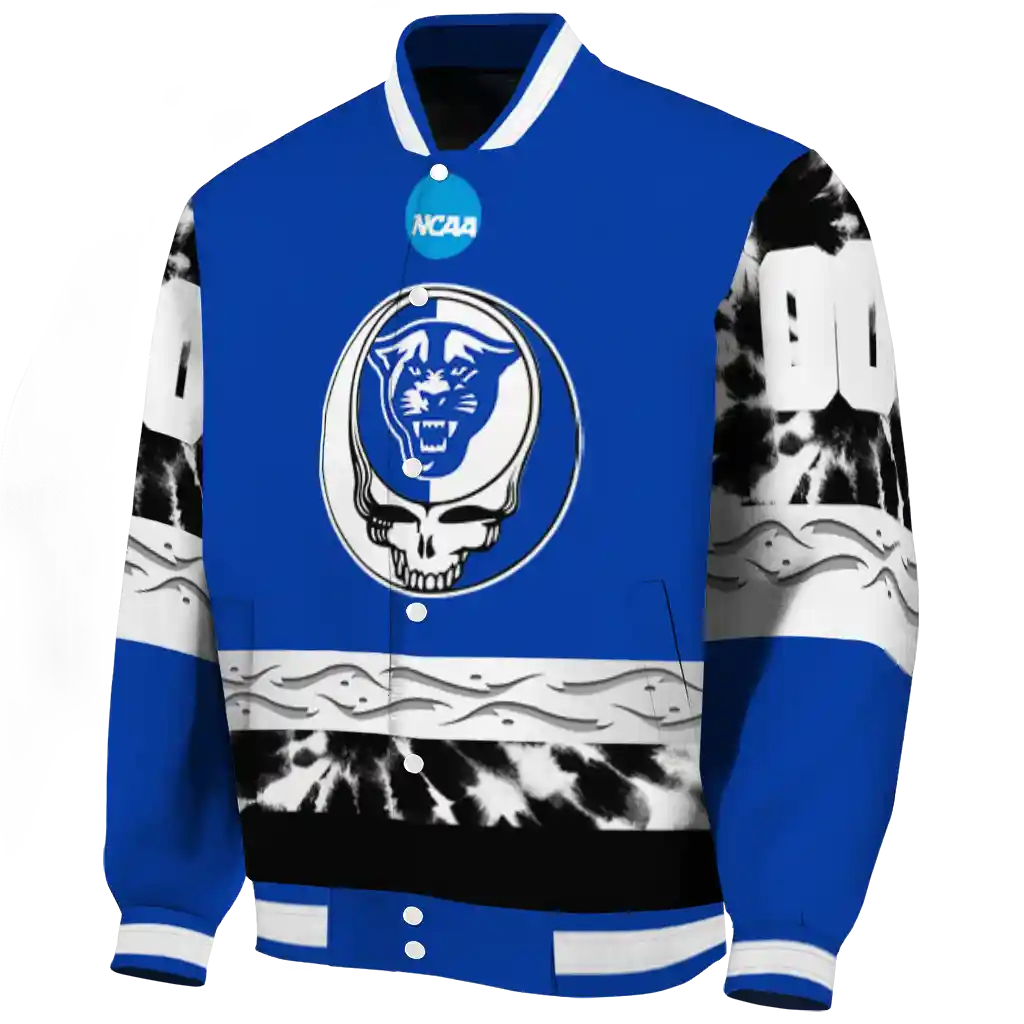 personalized georgia state panthers circle skull blue black varsity jacket best selling personalized georgia state panthers circle skull blue black varsity jacket best selling