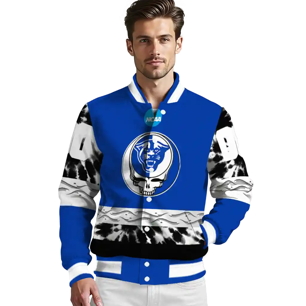 personalized georgia state panthers circle skull blue black varsity jacket high quality personalized georgia state panthers circle skull blue black varsity jacket high quality