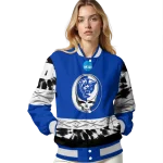 personalized georgia state panthers circle skull blue black varsity jacket best selling