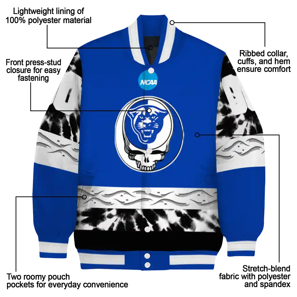 personalized georgia state panthers circle skull blue black varsity jacket new arrival personalized georgia state panthers circle skull blue black varsity jacket new arrival
