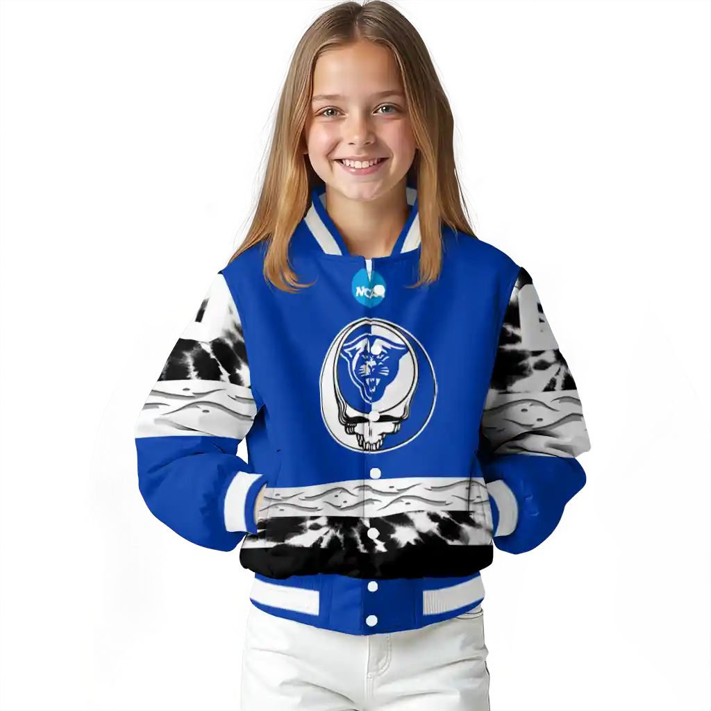 personalized georgia state panthers circle skull blue black varsity jacket top rated personalized georgia state panthers circle skull blue black varsity jacket top rated
