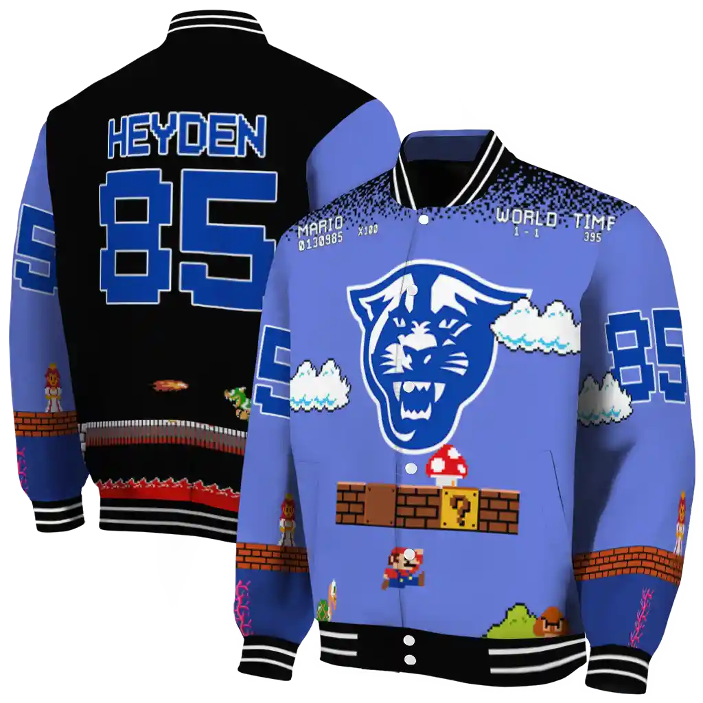 personalized georgia state panthers mario blocks blue black varsity jacket fashion forward personalized georgia state panthers mario blocks blue black varsity jacket fashion forward
