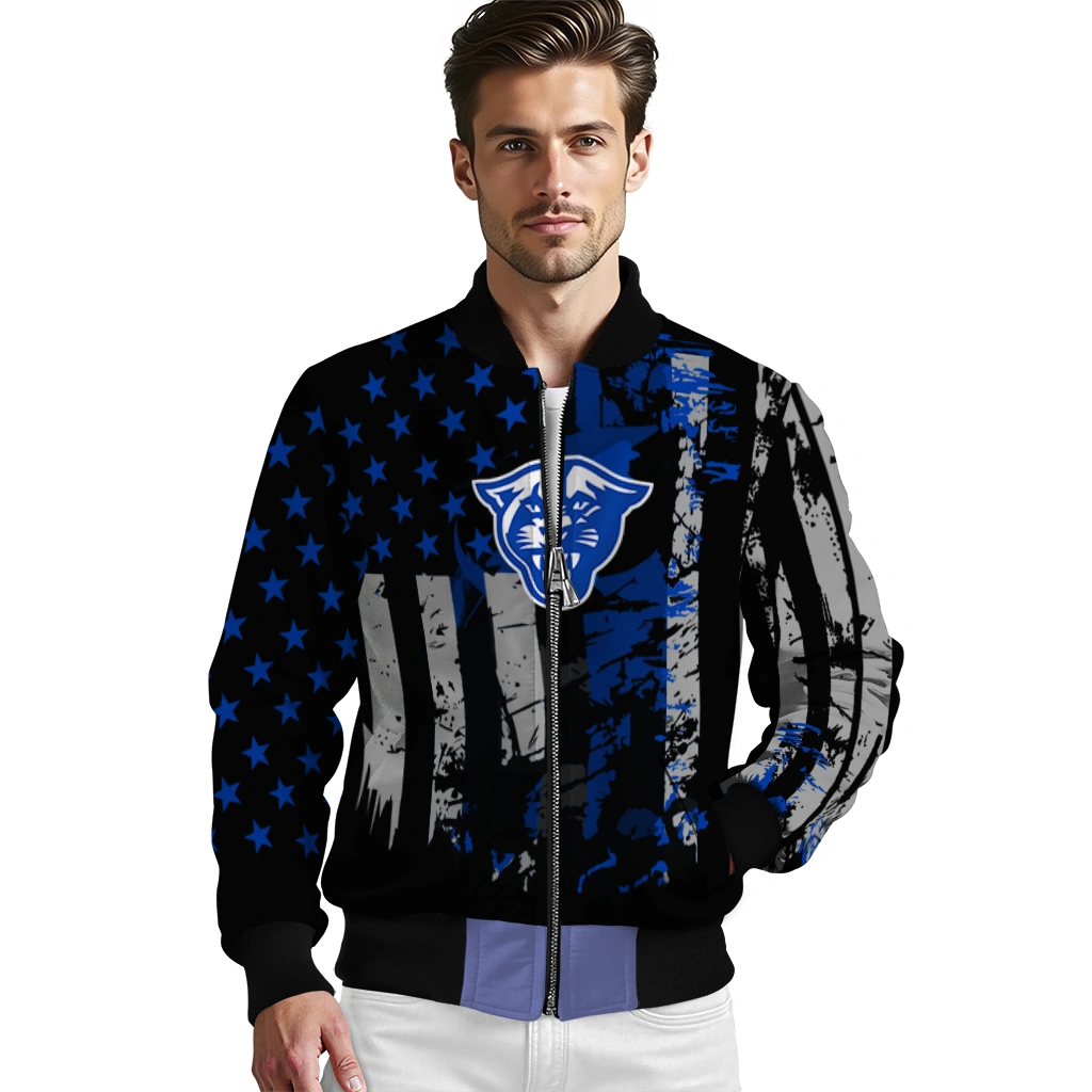 personalized georgia state panthers star stripes blue black bomber jacket high quality personalized georgia state panthers star stripes blue black bomber jacket high quality