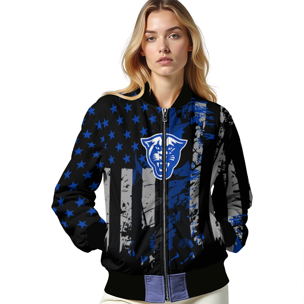 personalized georgia state panthers star stripes blue black bomber jacket latest model personalized georgia state panthers star stripes blue black bomber jacket latest model
