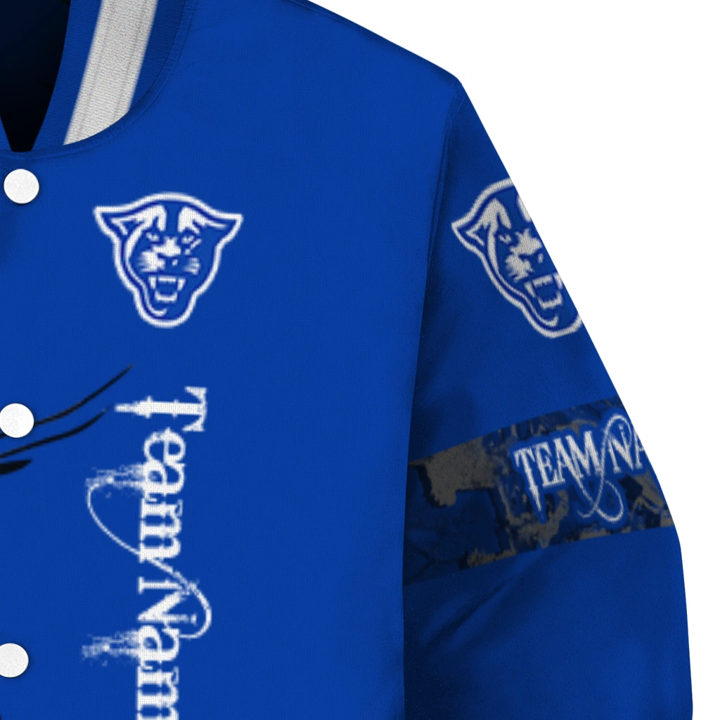 personalized georgia state panthers tribal deer art blue varsity jacket premium grade personalized georgia state panthers tribal deer art blue varsity jacket premium grade